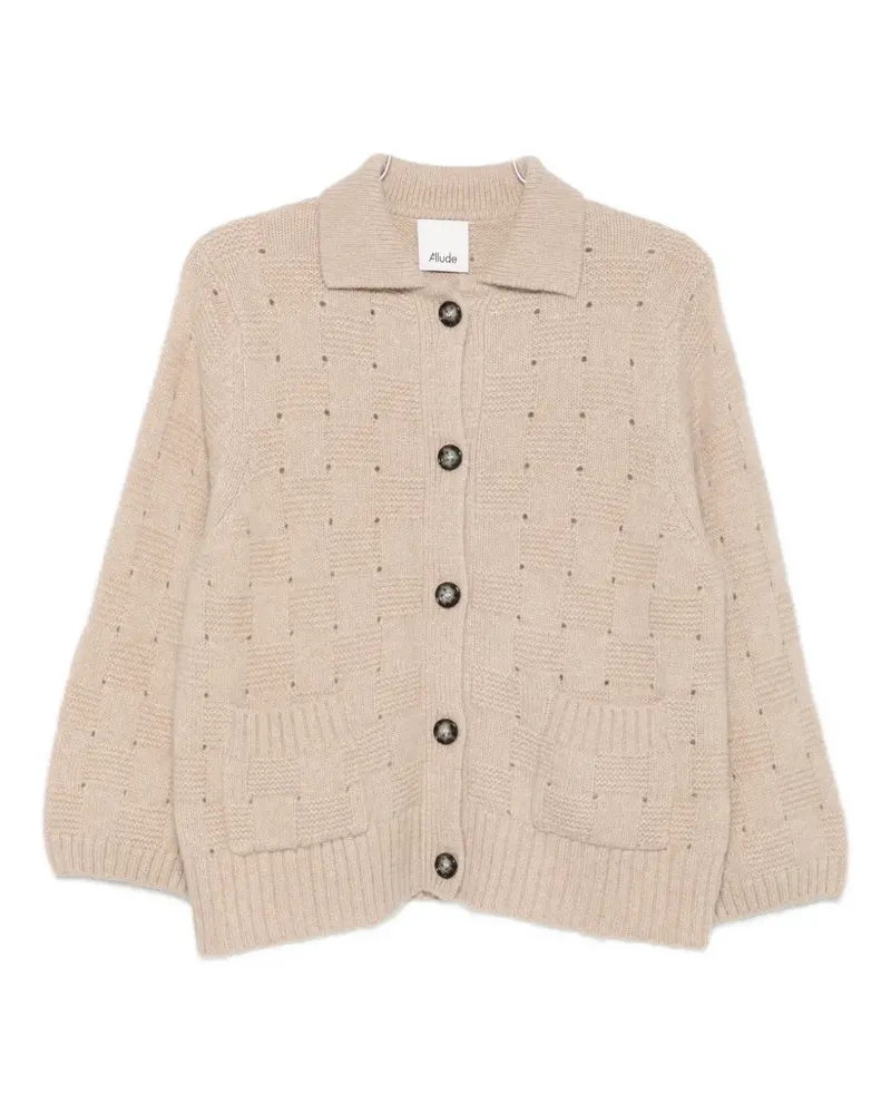 ALLUDE check-knit button-up cardigan - Nude Nude
