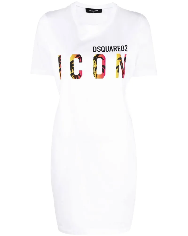 Dsquared2 Icon Sunset Palm T-Shirtkleid - Weiß Weiß