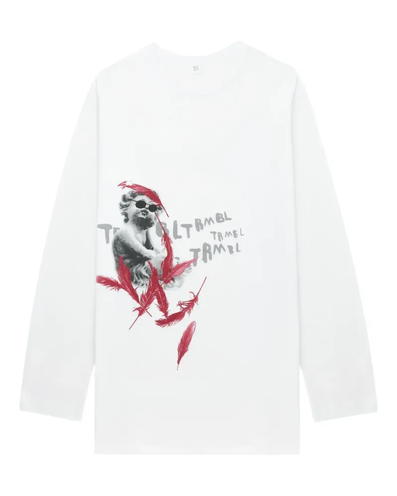 Yohji Yamamoto Langarmshirt mit Cherub-Print - Weiß Weiß