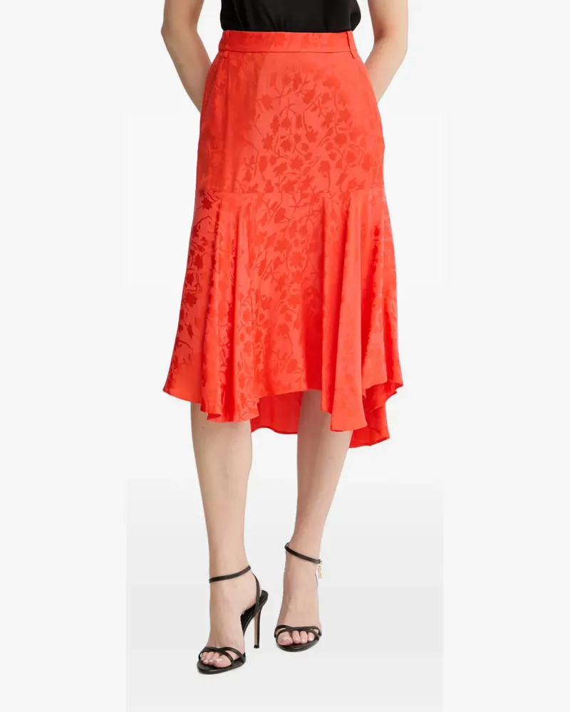 Pinko floral-jacquard asymmetric-hem midi skirt - Orange Orange