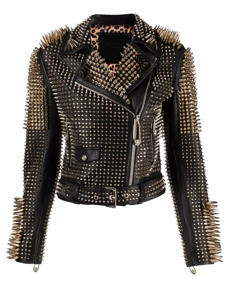 Philipp Plein Bikerjacke mit Nieten - Schwarz Schwarz