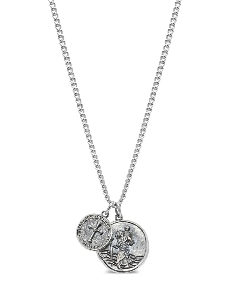 Nialaya Saint Christopher Halskette mit doppeltem Medaillon - Silber Silber