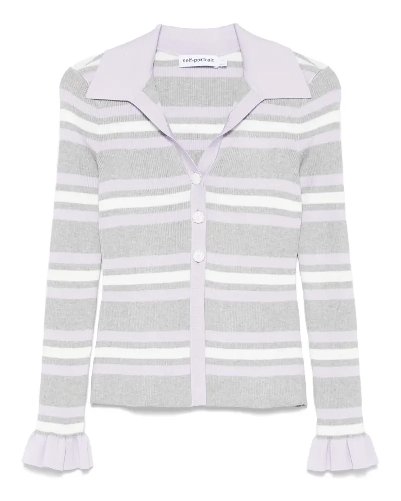 Self-Portrait Gestreifter Cardigan - Grau Grau