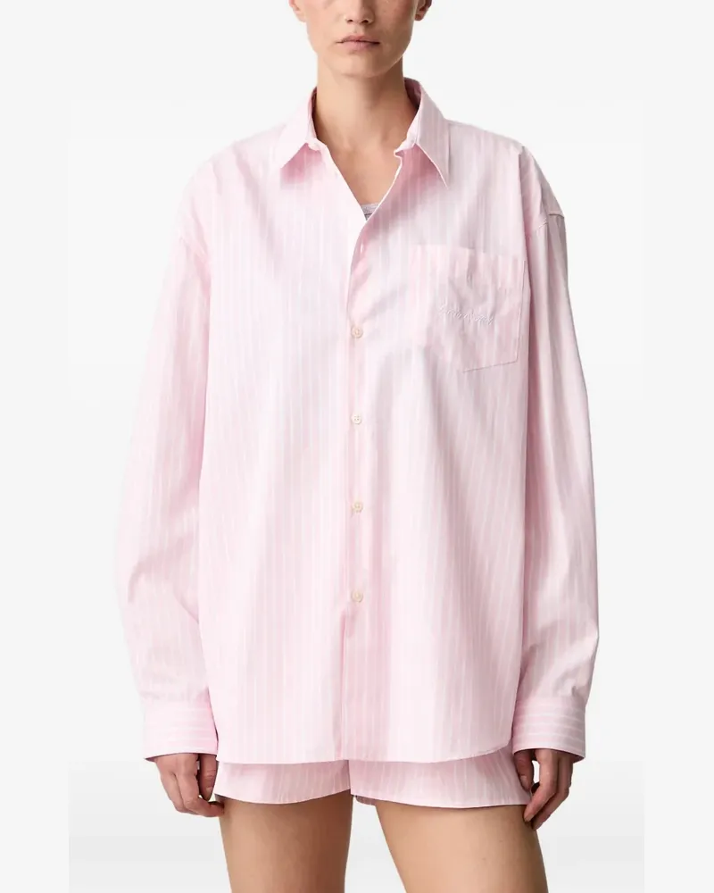 SPORTY & RICH vertical-stripe logo-embroidered shirt - Rosa Rosa