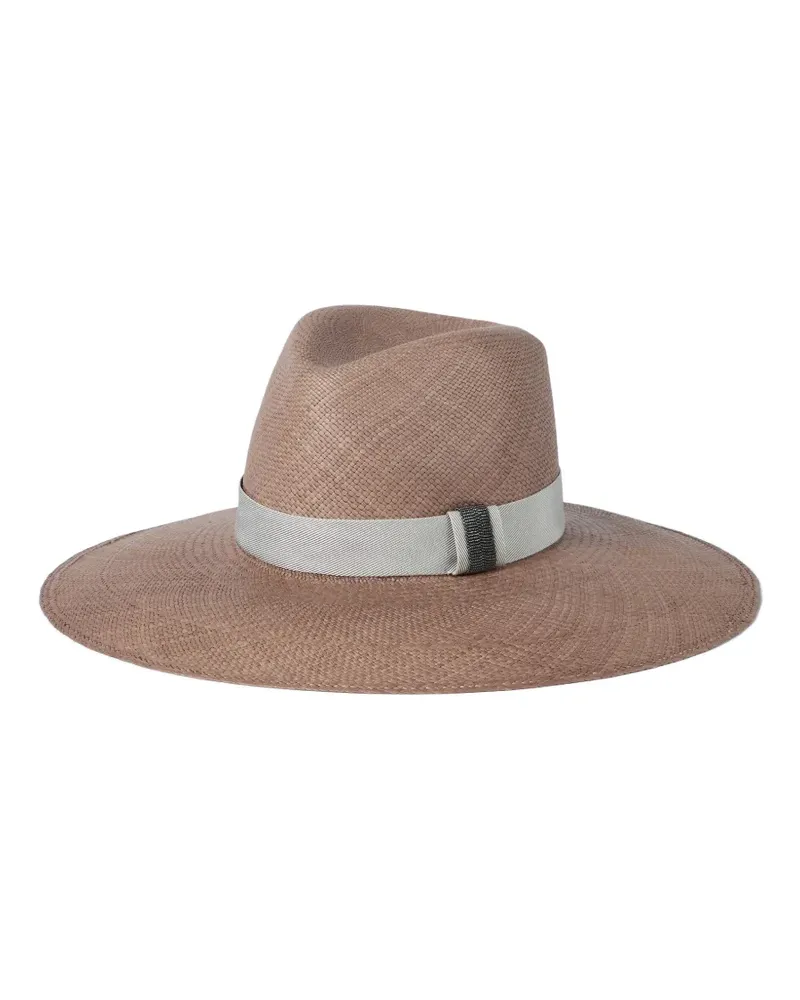 Brunello Cucinelli leather-band straw fedora - Braun Braun