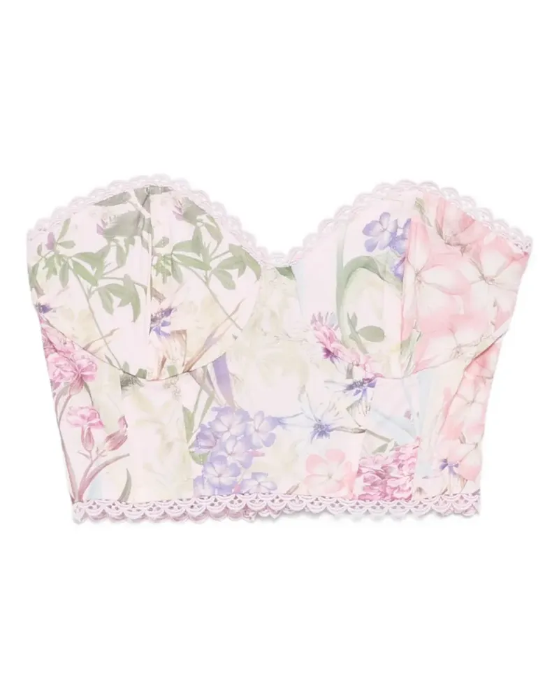 Charo Ruiz Bio floral-print lace-trim top - Rosa Rosa