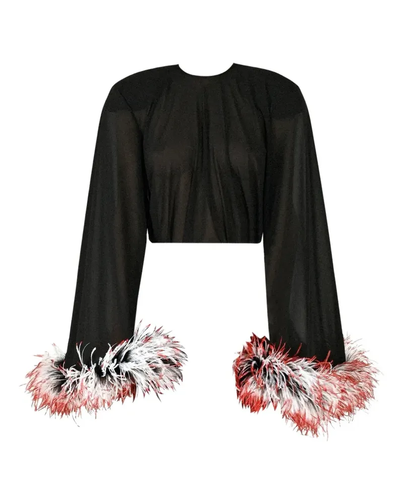 Rowen Rose feather-trim georgette top - Schwarz Schwarz