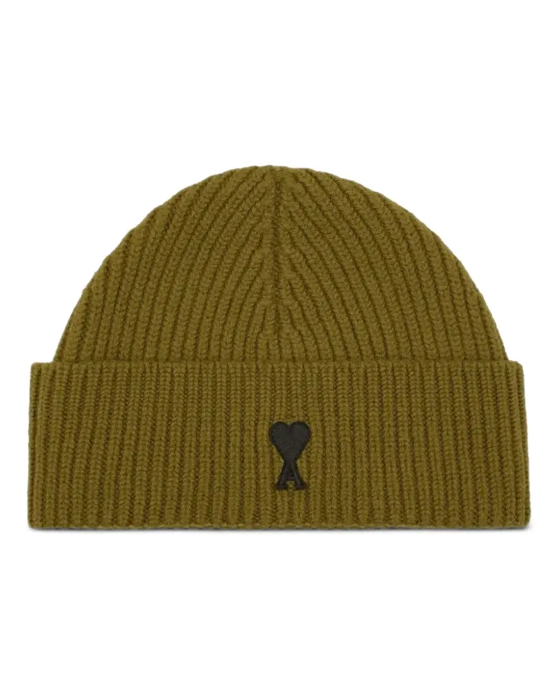 AMI Paris Gerippte Beanie mit Herz-Logo - Grün Grün