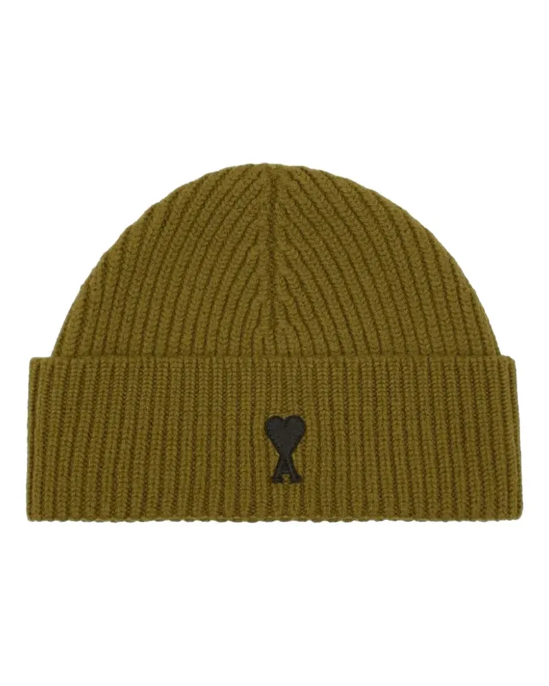 AMI Paris ribbed heart-logo beanie - Grün Grün