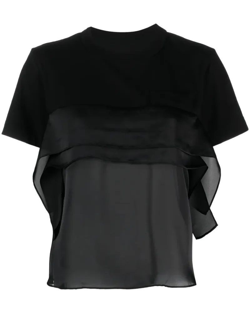 Sacai Semi-transparentes T-Shirt - Schwarz Schwarz