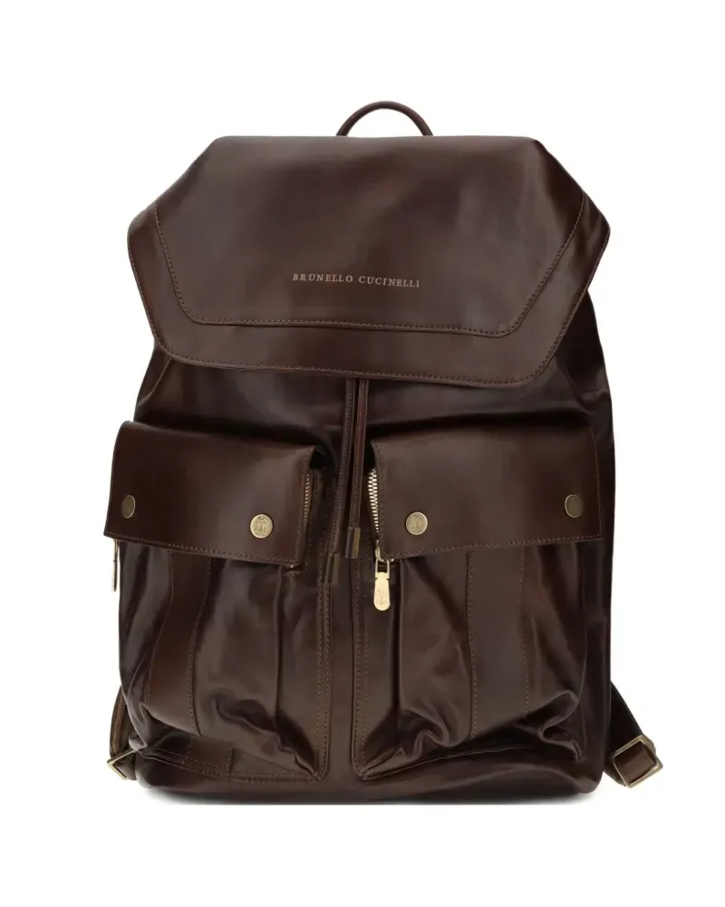 Brunello Cucinelli flap pocket leather backpack - Braun Braun