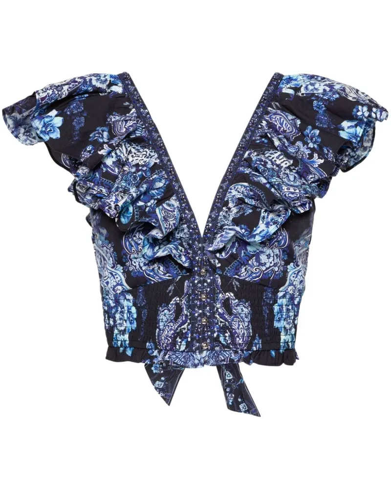 Camilla Delft Dinasty Weste mit blumigem Print - Blau Blau