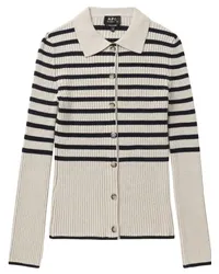 A.P.C. Gestreifter Cardigan aus Rippstrick Weiß