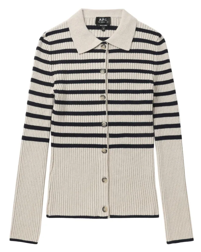 A.P.C. Gestreifter Cardigan aus Rippstrick - Weiß Weiß