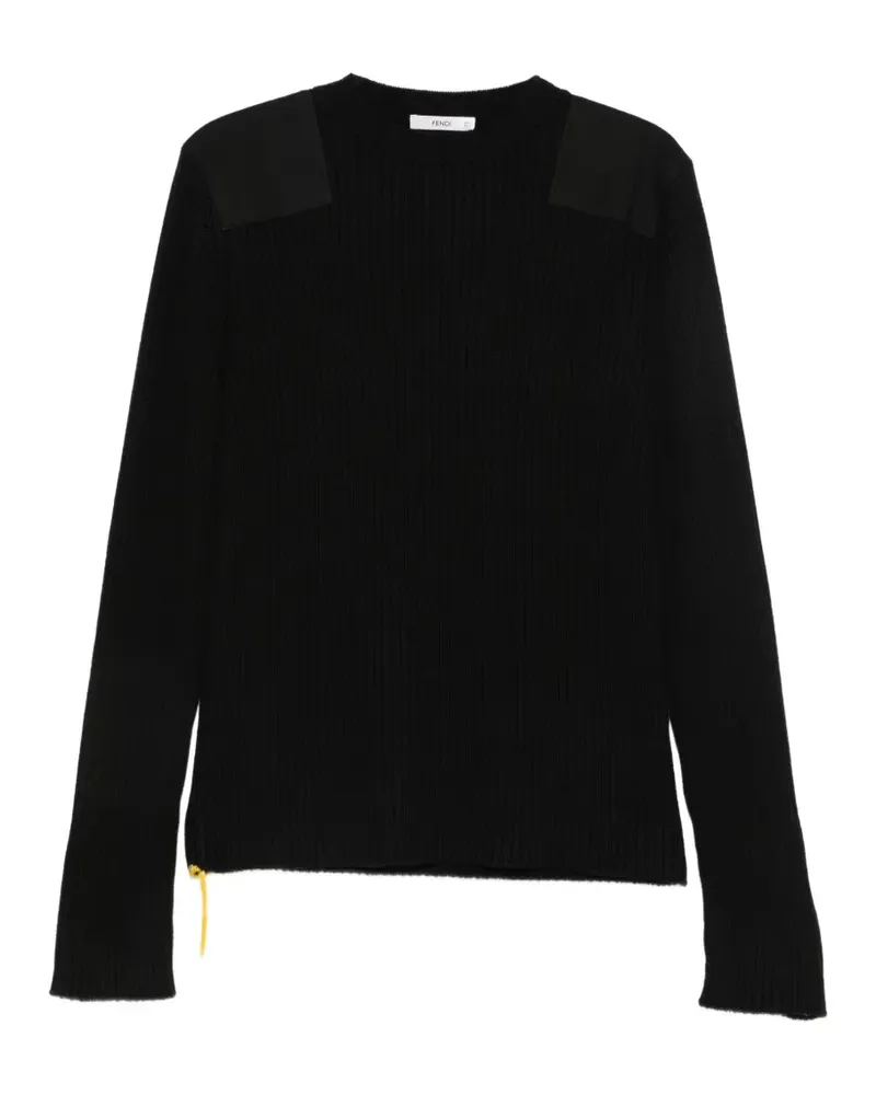 Fendi Gerippter Pullover mit Patch - Schwarz Schwarz