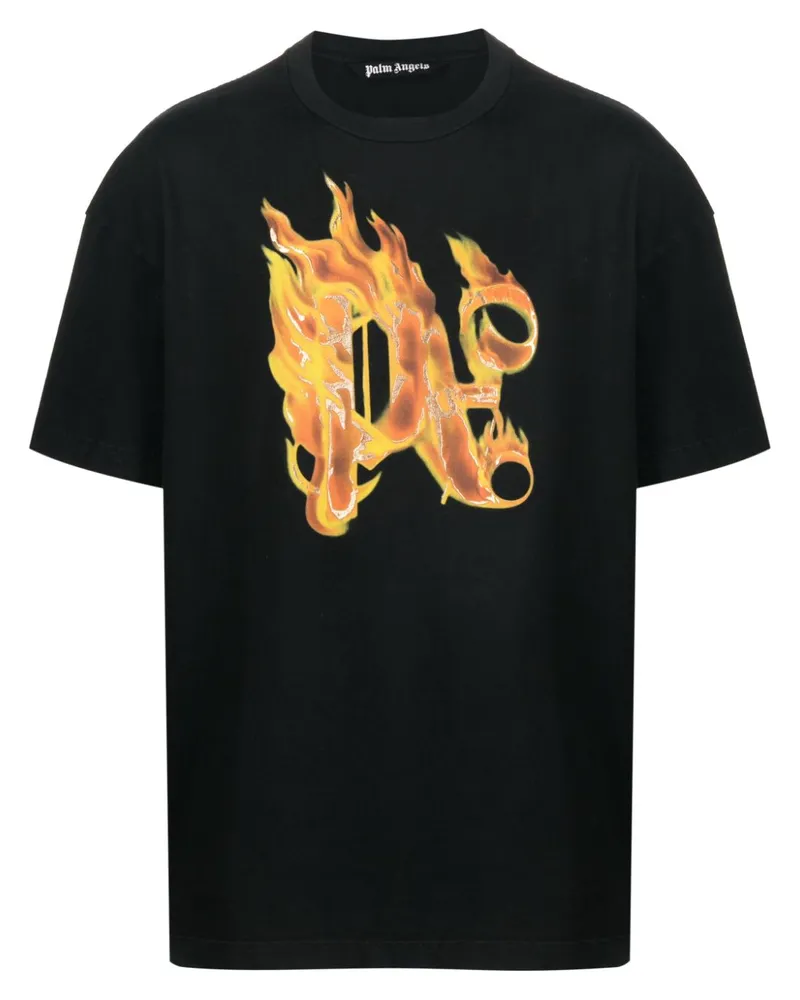 Palm Angels Burning T-Shirt mit Monogramm-Print - Schwarz Schwarz