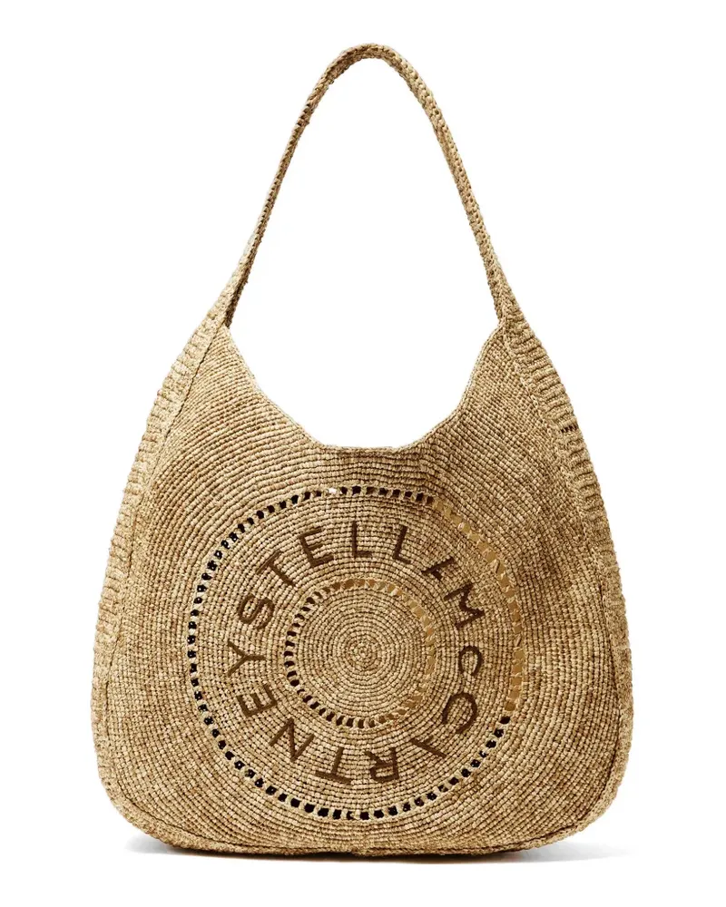 Stella McCartney logo-perforated raffia tote bag - Nude Nude