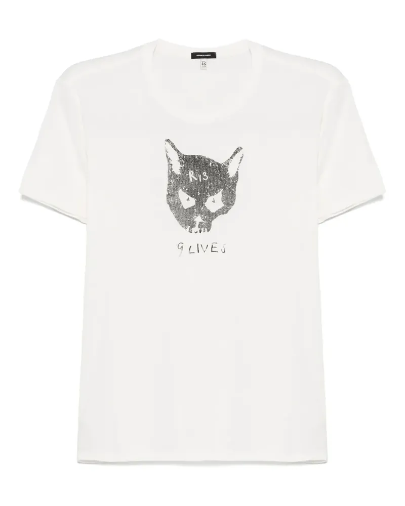 R13 T-Shirt mit Totenkopf - Weiß Weiß
