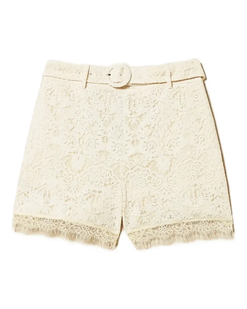 Twin-Set lace-embellished belted shorts - Nude Nude