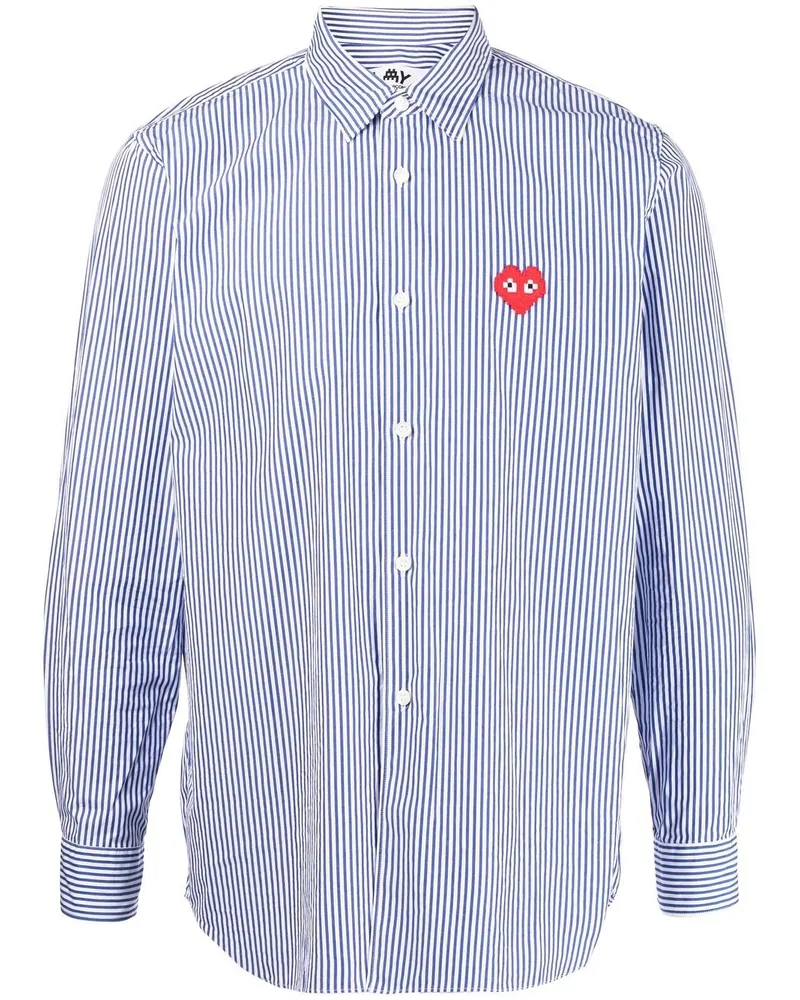 Comme des Garçons Gestreiftes Hemd mit Logo-Patch - Blau Blau