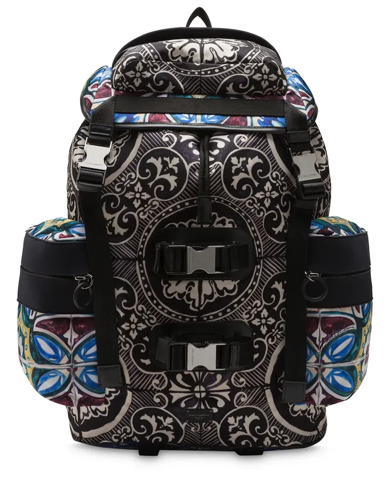 Dolce & Gabbana Rucksack mit Majolica-Print - Schwarz Schwarz