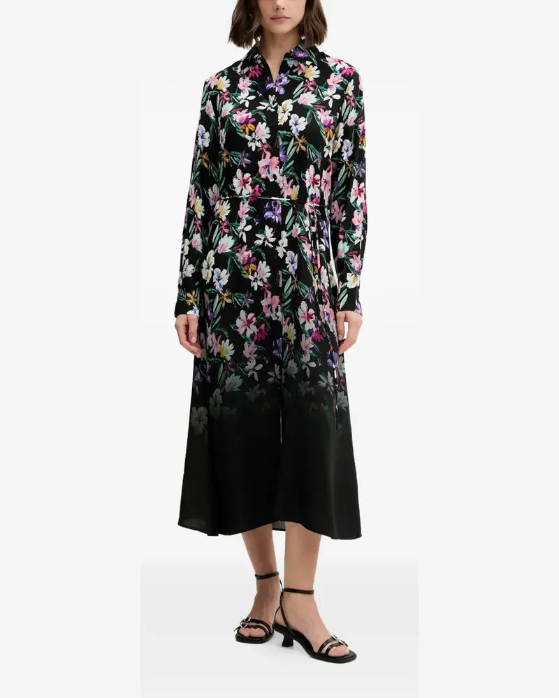 Desigual floral belted midi dress - Schwarz Schwarz