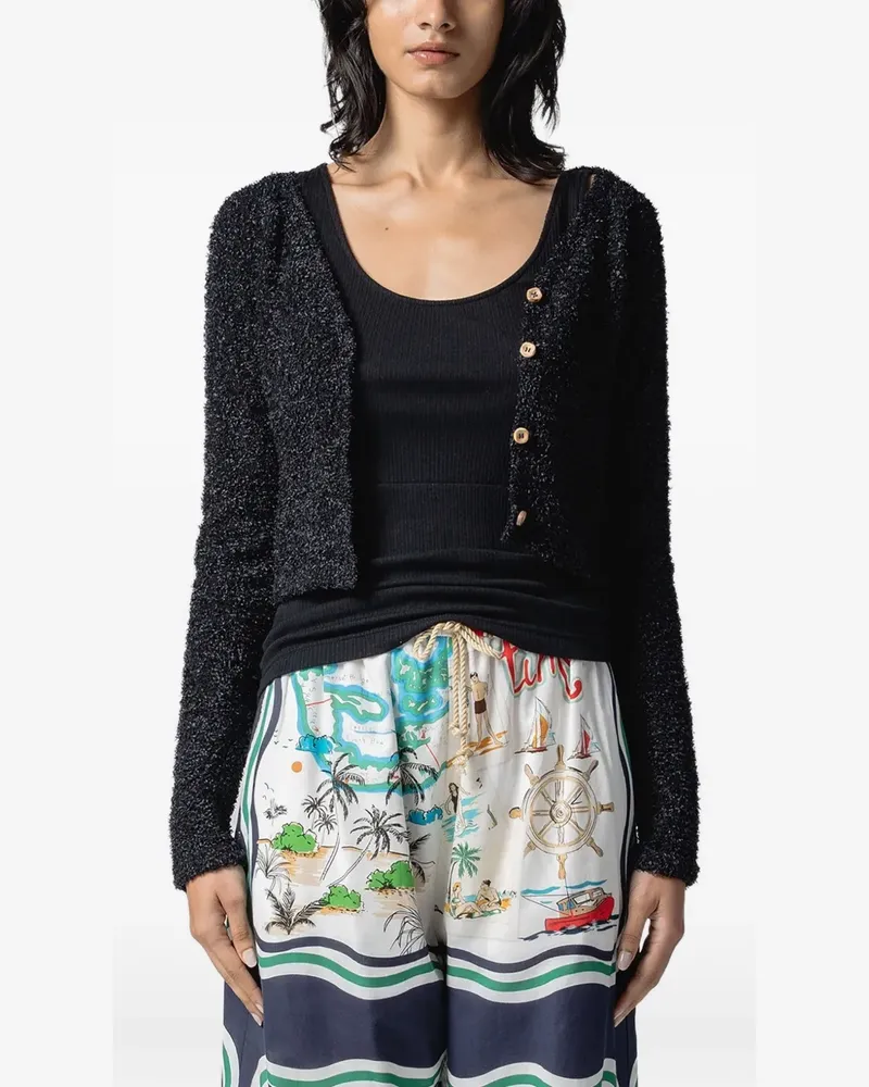 Muller of Yoshiokubo cropped bouclé cardigan - Schwarz Schwarz