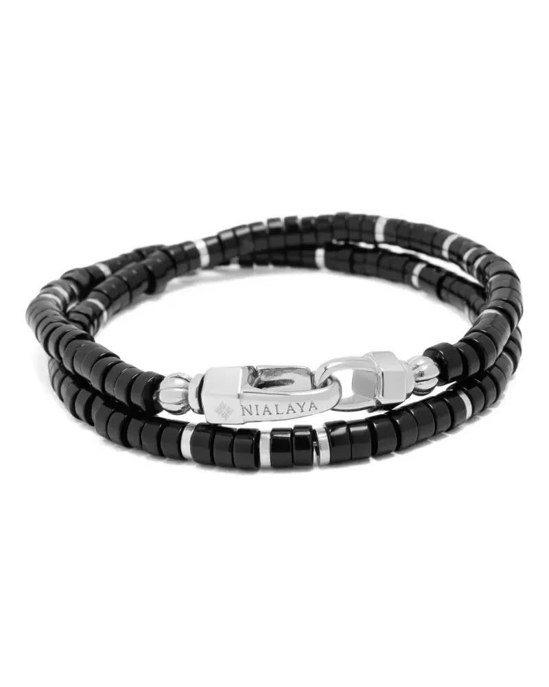 Nialaya Gewickeltes Armband mit Onyx-Perlen - Silber Silber