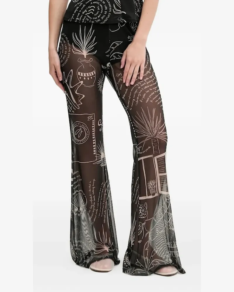 Never Fully Dressed Ausgestellte Hose mit Print - Schwarz Schwarz