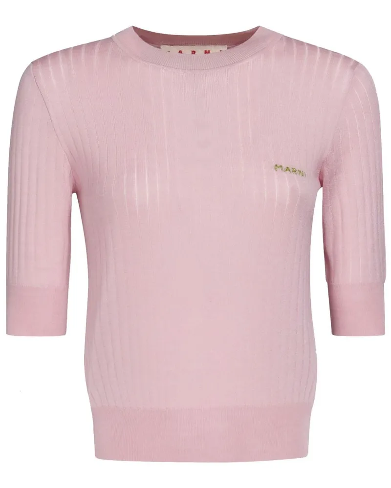 Marni Gerippter Pullover mit Logo-Stickerei - Rosa Rosa