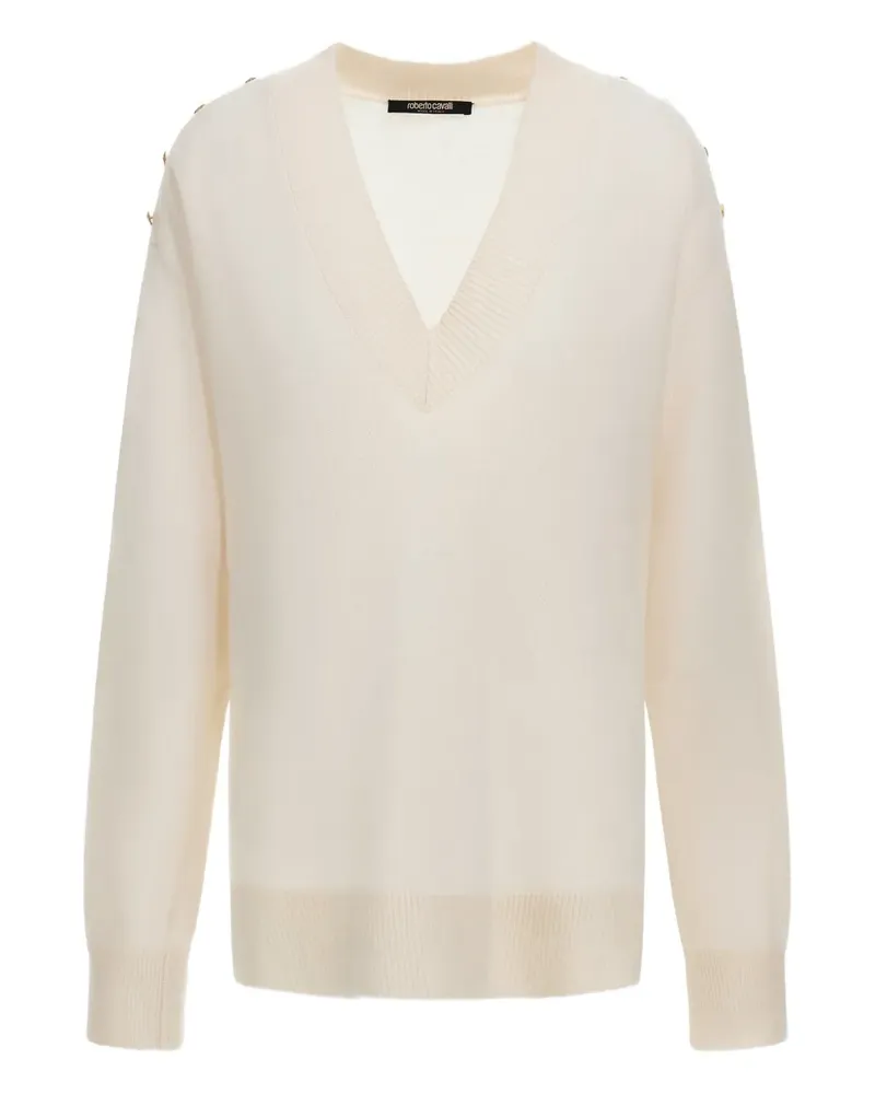 Roberto Cavalli V-Ausschnitt-Pullover mit Zierknöpfen - Weiß Weiß