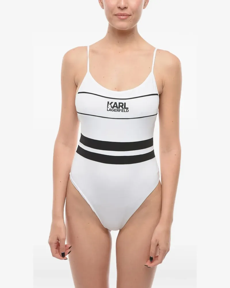 Karl Lagerfeld Gestreifter Badeanzug mit Logo-Print - Weiß Weiß