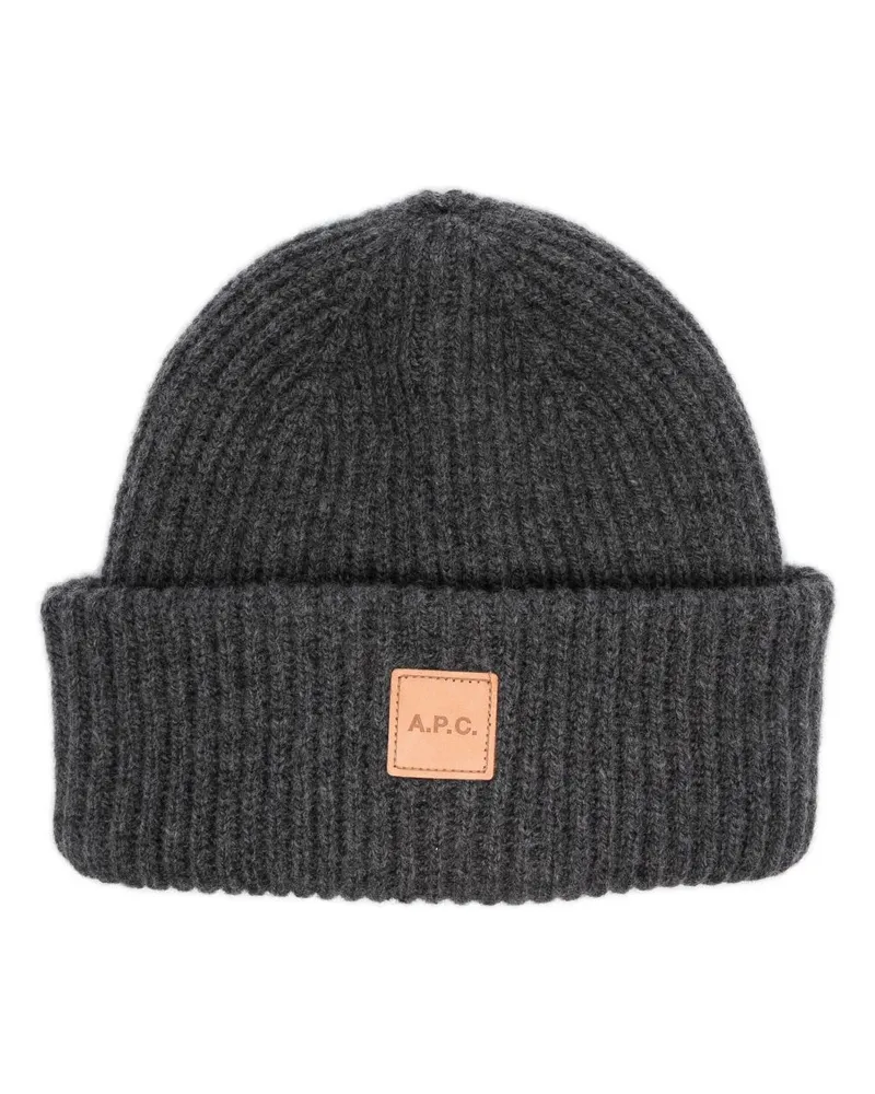 A.P.C. Mütze mit Logo-Patch - Grau Grau