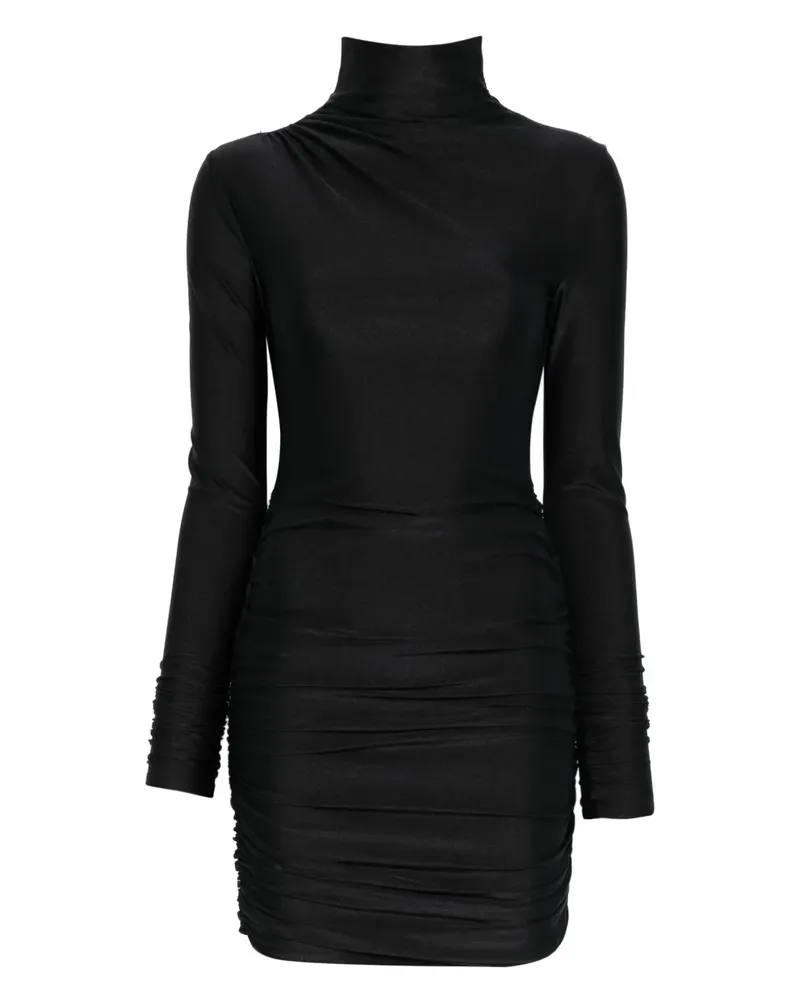 ANDAMANE Gerafftes Oleandra Kleid mit Stehkragen - Schwarz Schwarz