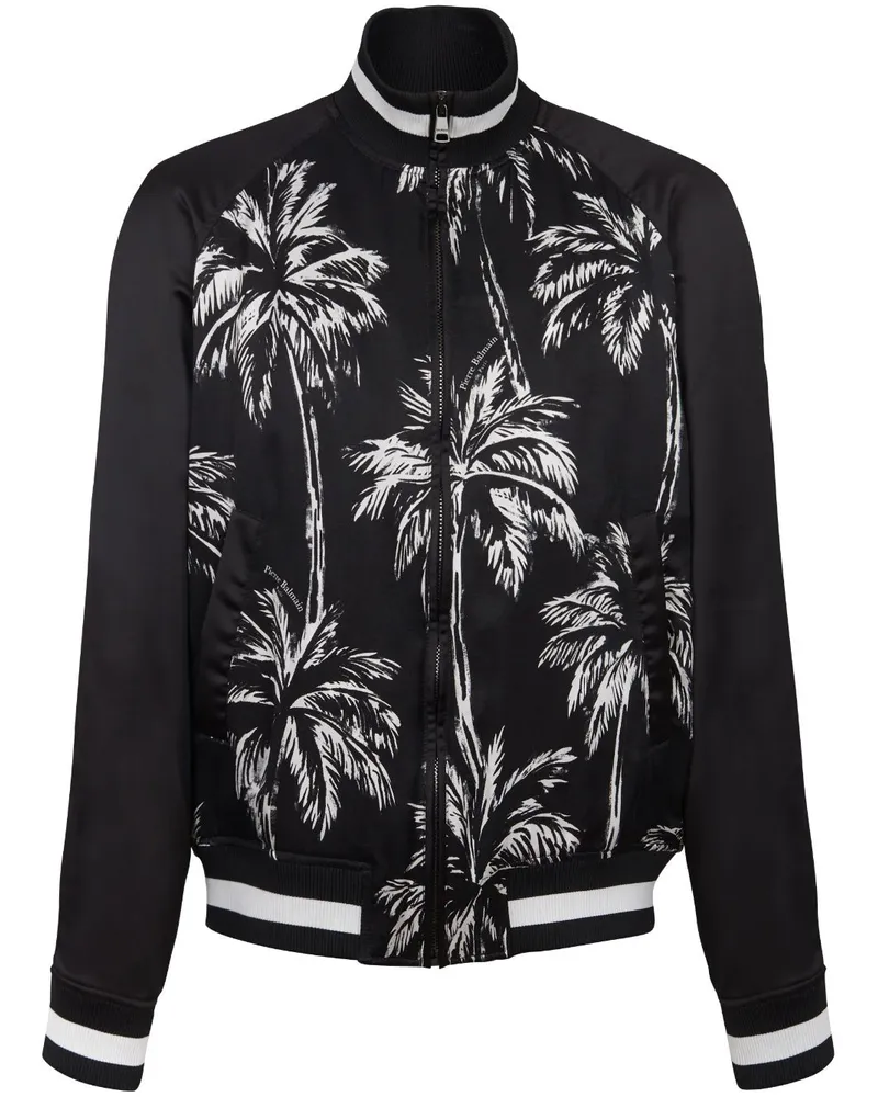 Balmain Satin-Bomberjacke mit Palmen-Print - Schwarz Schwarz