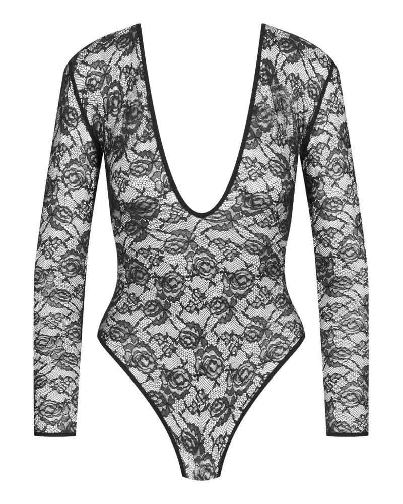 Maison Close Flashback Body mit V-Ausschnitt - Schwarz Schwarz