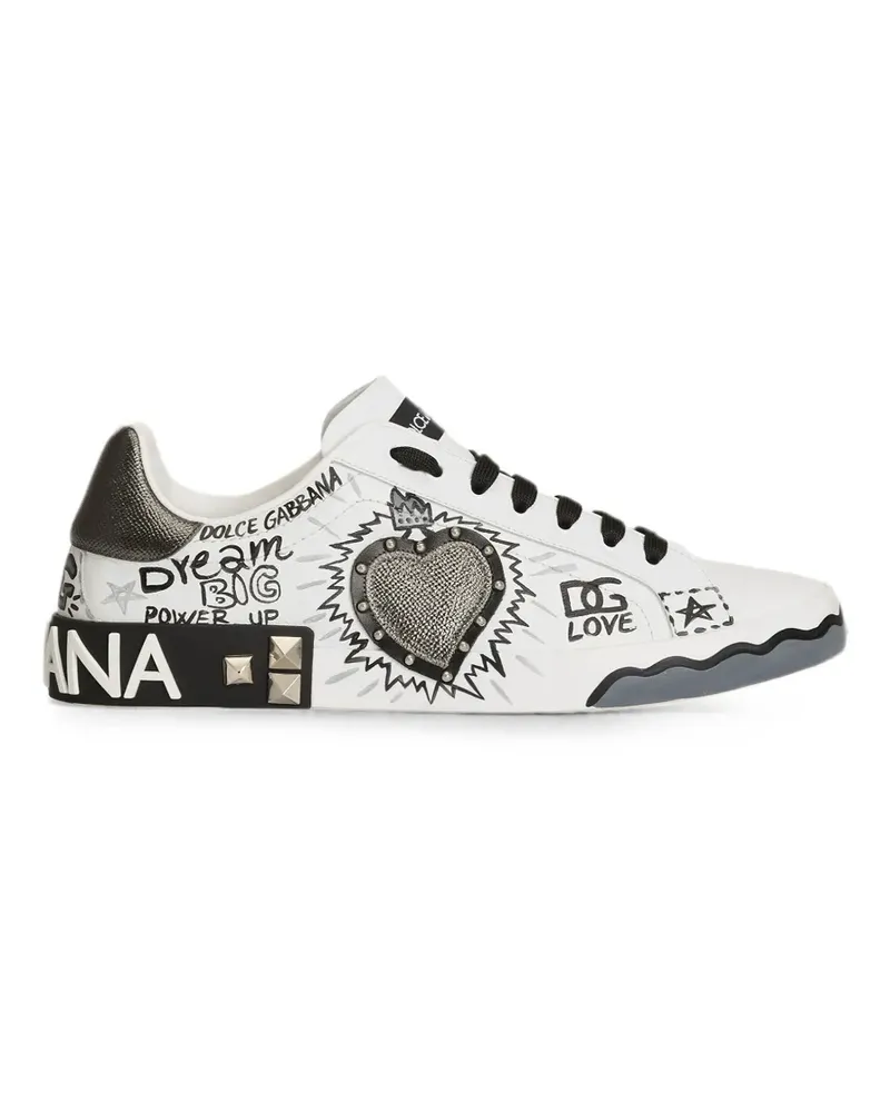 Dolce & Gabbana Portofino embellished heart-patch low-top sneakers - Weiß Weiß