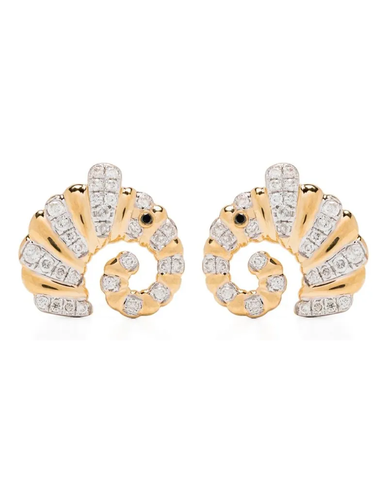Yvonne Léon 18kt Paire De Puces Elephant Coquillage Gelbgoldohrringe Gold