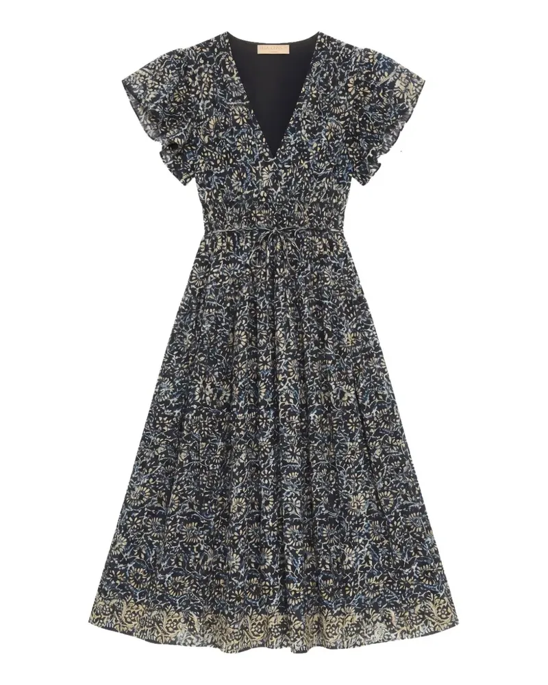 Ulla Johnson Gerüschtes Midikleid mit Blumenprint - Schwarz Schwarz