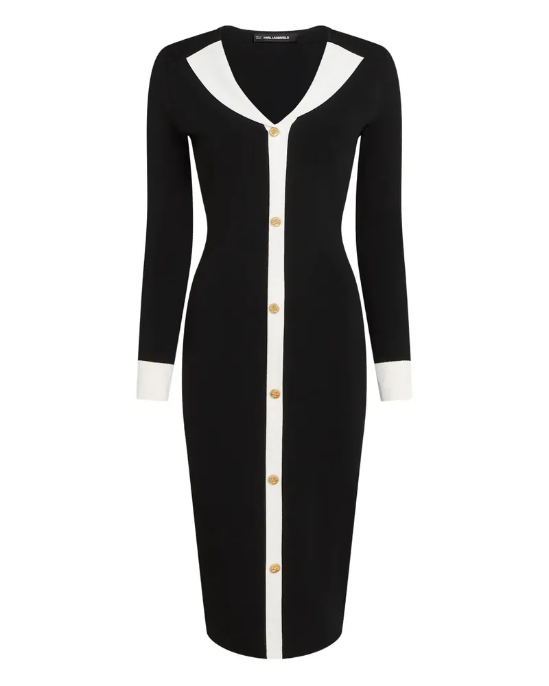 Karl Lagerfeld Gestricktes Kleid mit Kontrastkragen - Schwarz Schwarz
