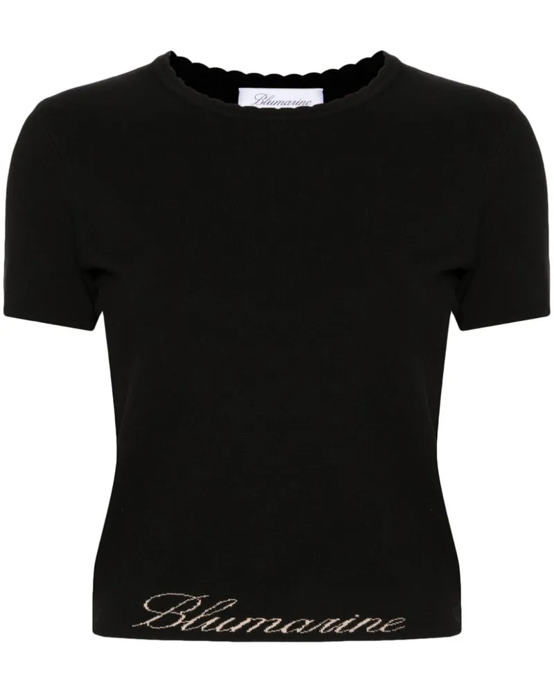 Blumarine T-Shirt mit Logo-Jacquard - Schwarz Schwarz