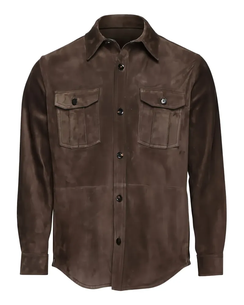 Brioni Lederjacke mit Knöpfen - Braun Braun