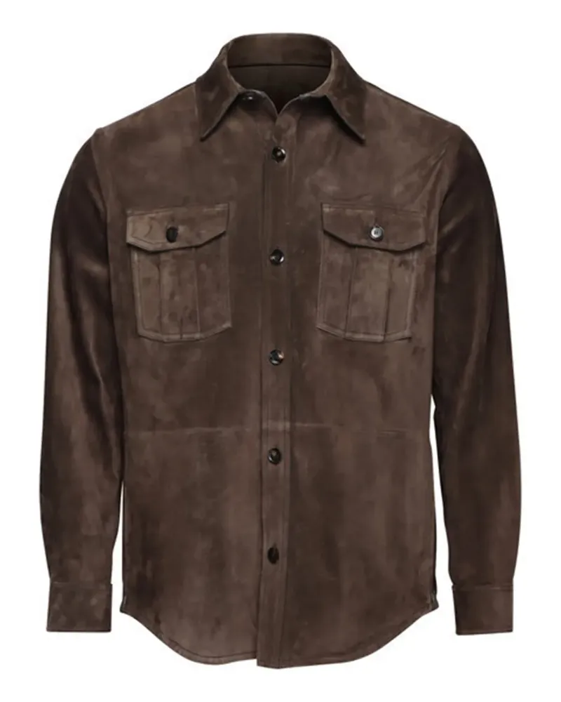 Brioni Lederjacke mit Knöpfen - Braun Braun