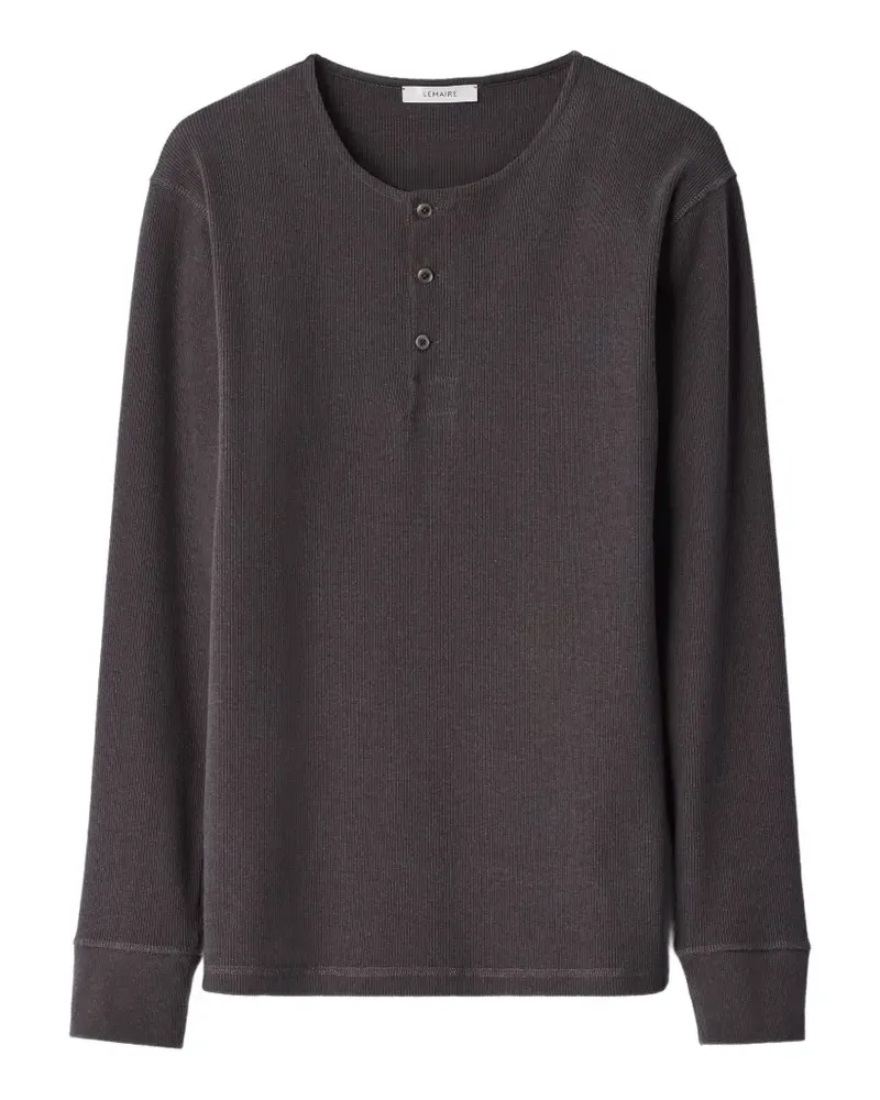 Christophe Lemaire long-sleeve Henley T-shirt in linen and cotton ribbed jersey - Grau Grau