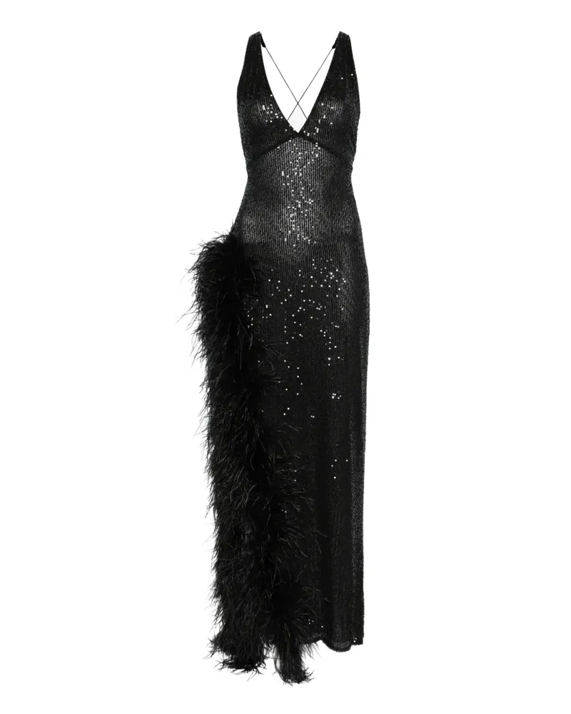 ATU Body Couture feather-trim sequined maxi dress - Schwarz Schwarz