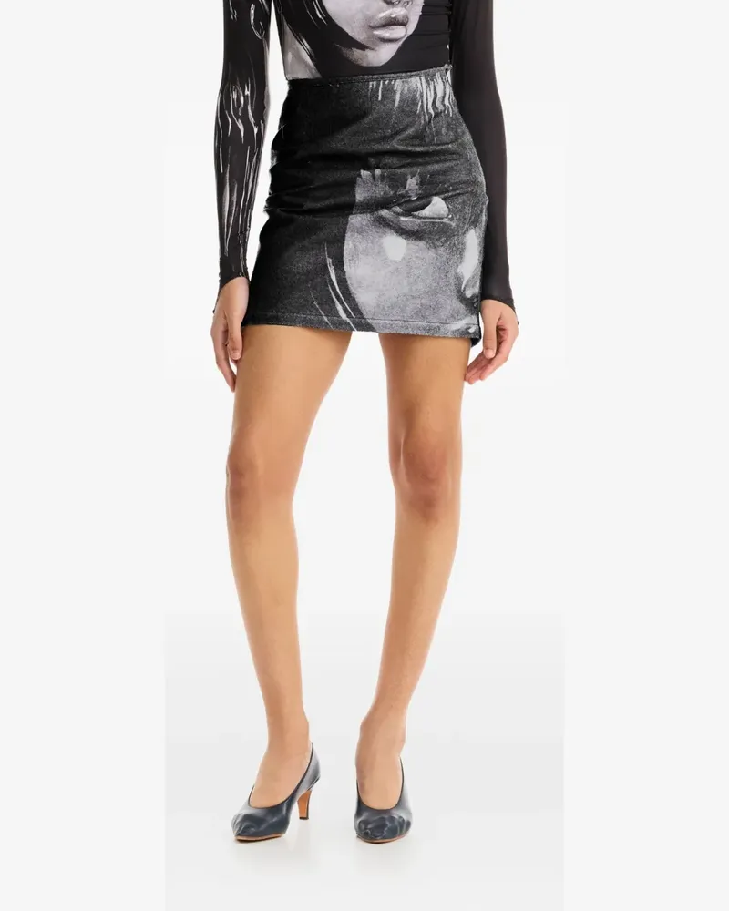 Maisie Wilen Minirock mit Porträt-Print - Schwarz Schwarz