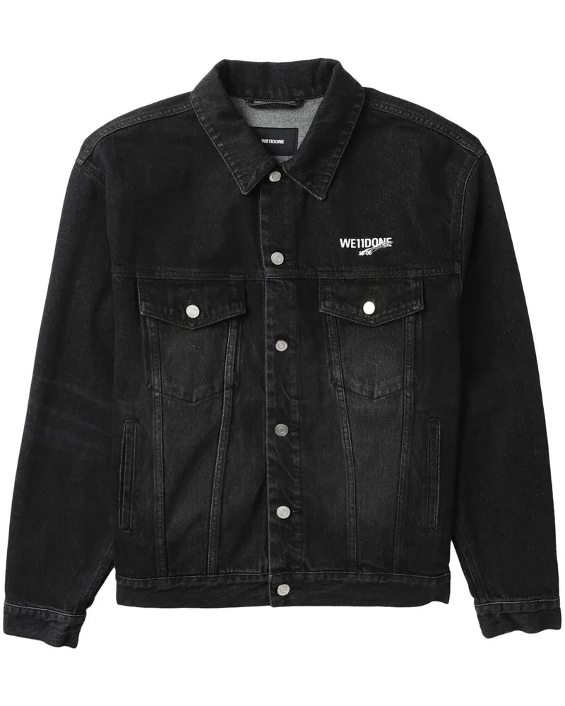 WE 11 DONE Jeansjacke mit Logo-Print - Schwarz Schwarz
