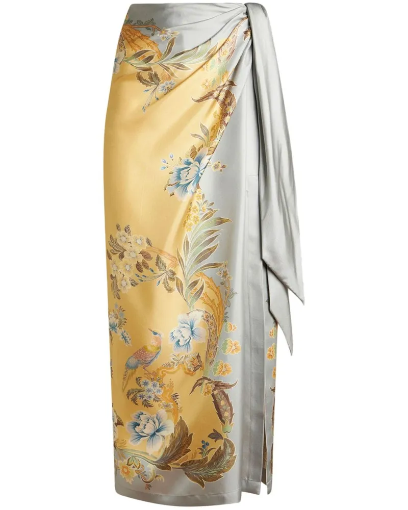 Etro Seiden-Midirock mit Blumen-Print - Gelb Gelb