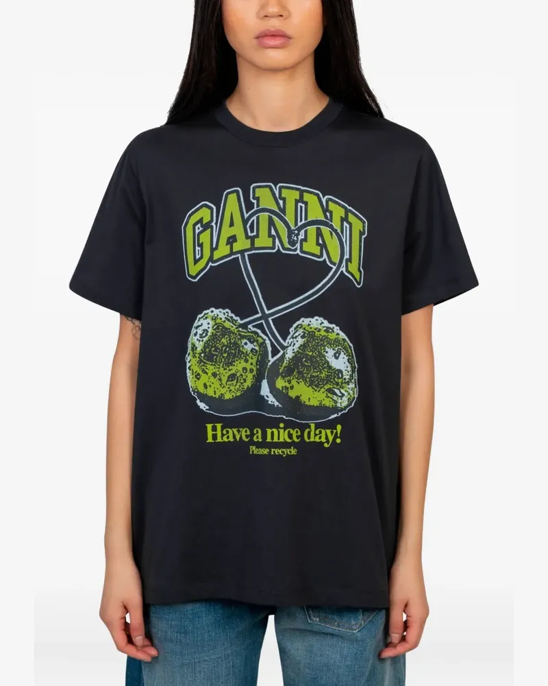 Ganni T-Shirt mit Kirschen-Print - Schwarz Schwarz