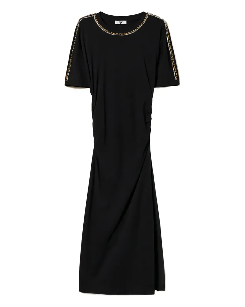 Twin-Set Midikleid mit Strass - Schwarz Schwarz